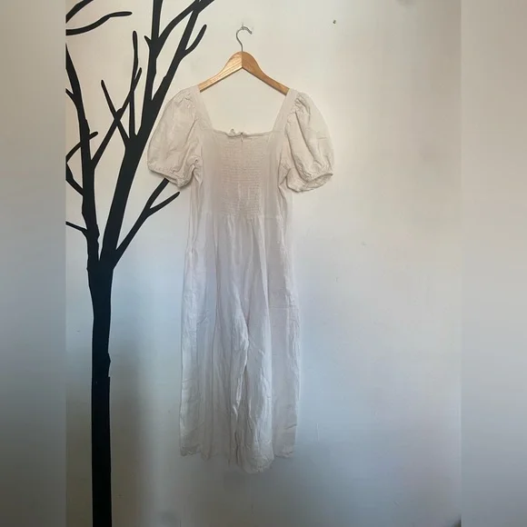 MNG Mango puff sleeve cotton long jumpsuit, cream viscose/cotton/linen blend - Picture 17 of 17